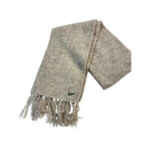 Vintage 1960s Izod Lacoste Womens Gray Fringe Scarf  Iconic Crocodile Logo